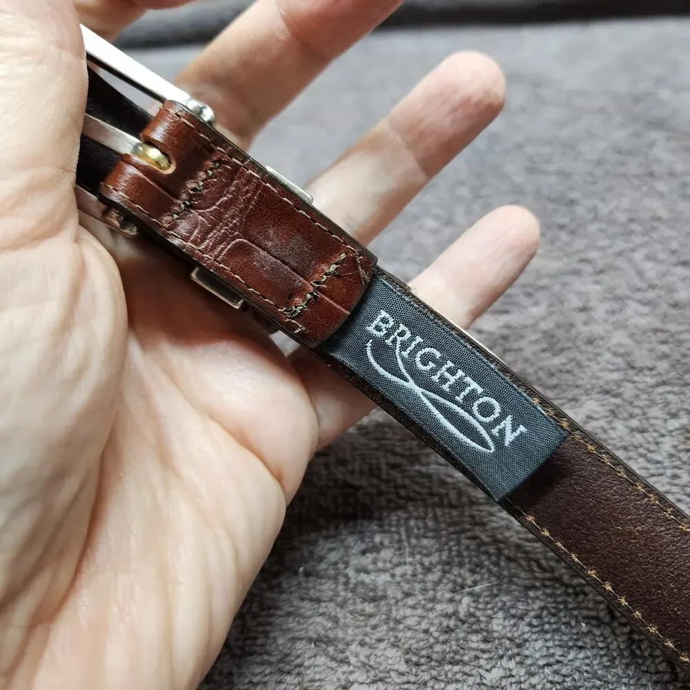 Brighton leather belt brown with Silver buckle EUC 4B4OZ Large-34 b50